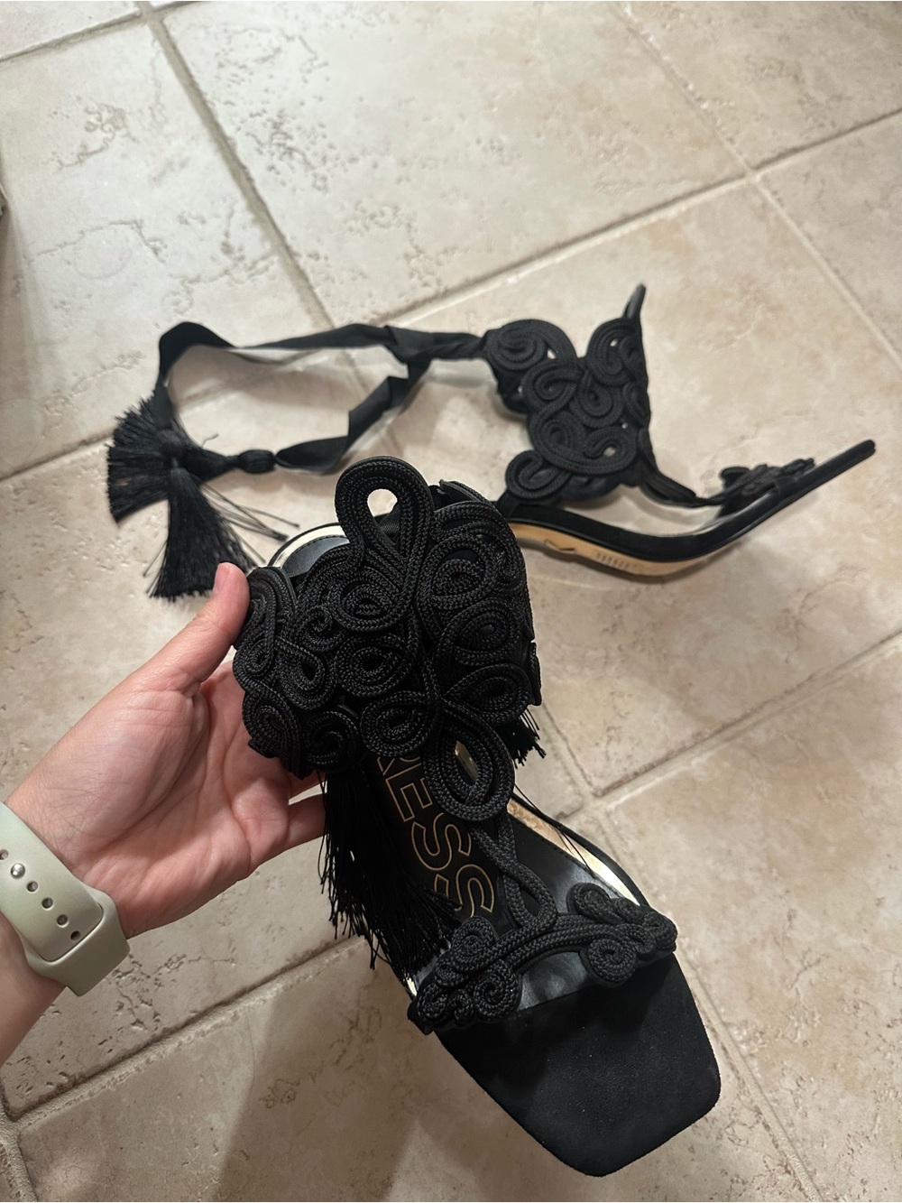 Express Black Embellished Lace-Up Heeled Sandals